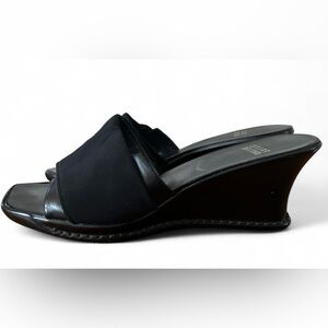 Stuart Weitzman Vintage 90s Y2K Black Neoprene Fabric Wedge Slide Sandals Size 5